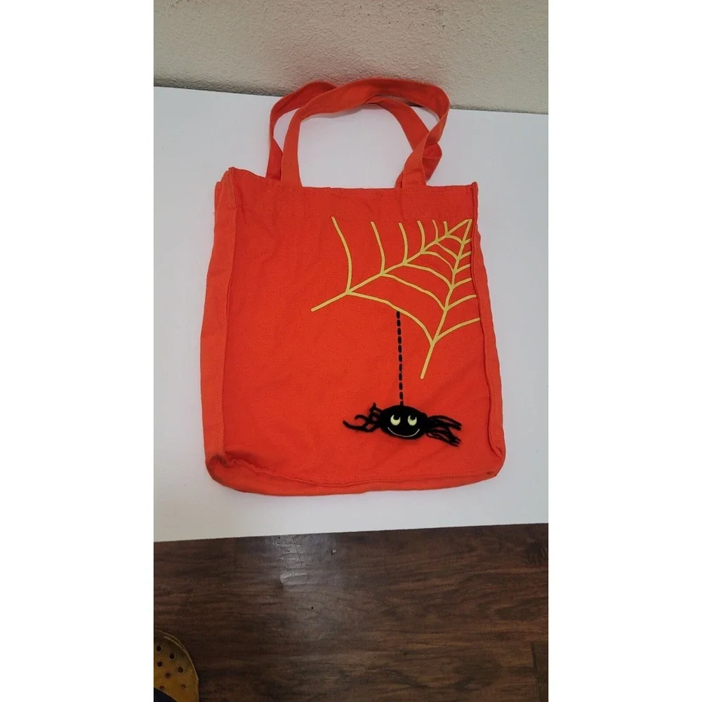 Halloween Trick Or Treat Bags Set - Purple Cat & Orange Pumpkin Design With Hand